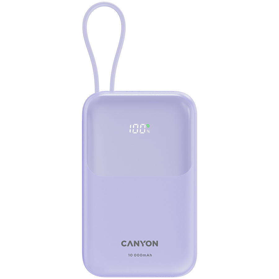 CANYON power bank OnPower 101 built-in cable 10000 mAh PD22.5W Ljubičasti