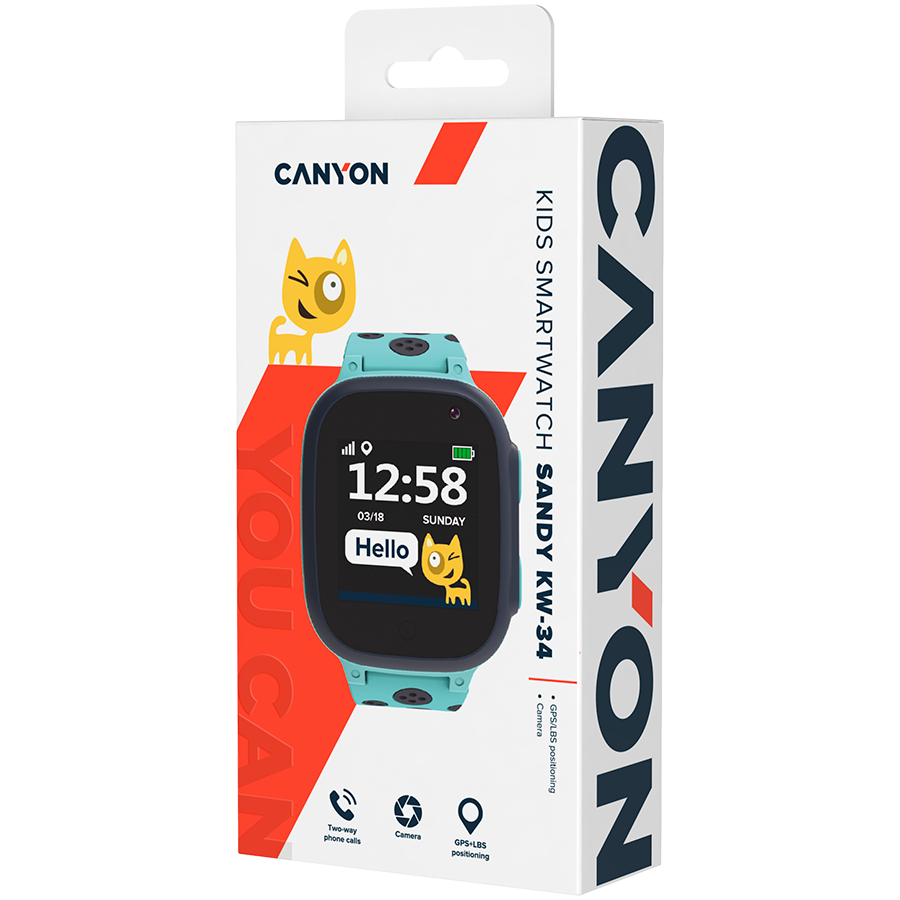 CANYON Sandy KW-34, Kids smartwatch, 1.44 inch colorful screen,  GPS function, Nano SIM card, 32+32MB, GSM(850/900/1800/1900MHz), 400mAh battery, compatibility with iOS and android, Blue, host: 52.9*4 - slika 6