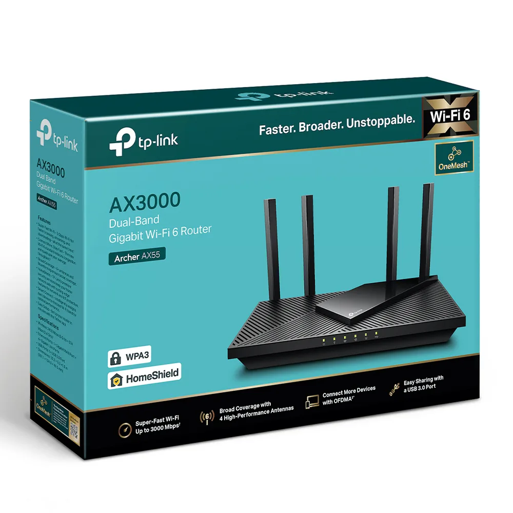 TP-Link ARCHER AX55 ruter AX3000, Wi-Fi 6 Dual band, brzina do 3 Gbps, 4 ext.antene - slika 2