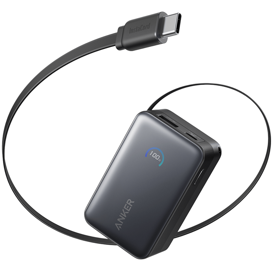 Anker Nano Power Bank (10K, 45W, Built-In Retractable USB-C Cable) Black