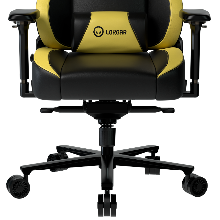 LORGAR Base 311, Gaming chair, PU eco-leather, 1.8 mm metal frame, multiblock mechanism, 4D armrests, 5 Star aluminium base, Class-4 gas lift, 75mm PU casters, Black + yellow - slika 6