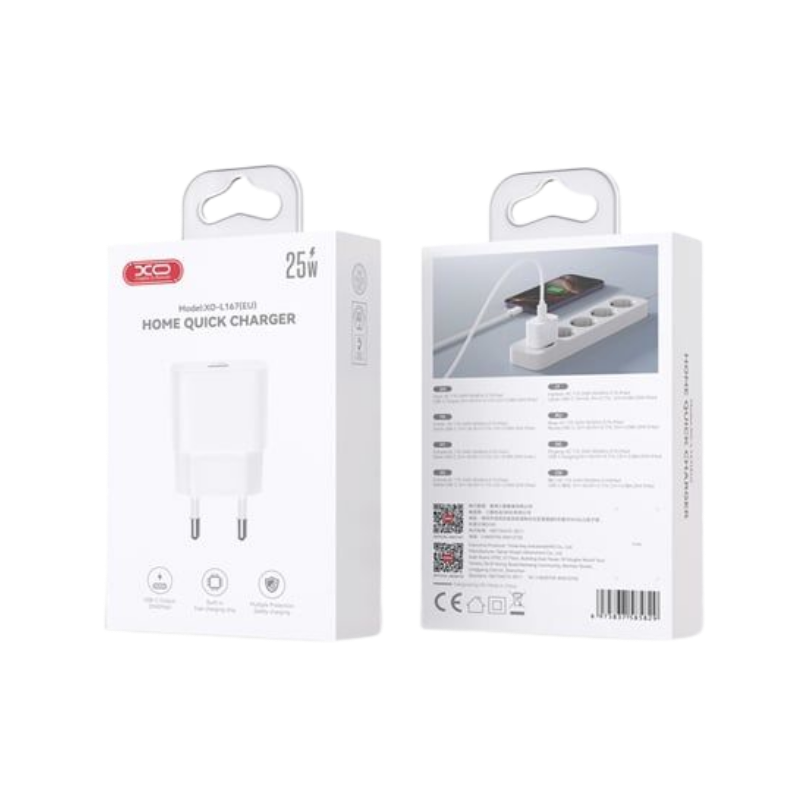 Kucni punjac XO L167 USB-C 25W fast White - glava