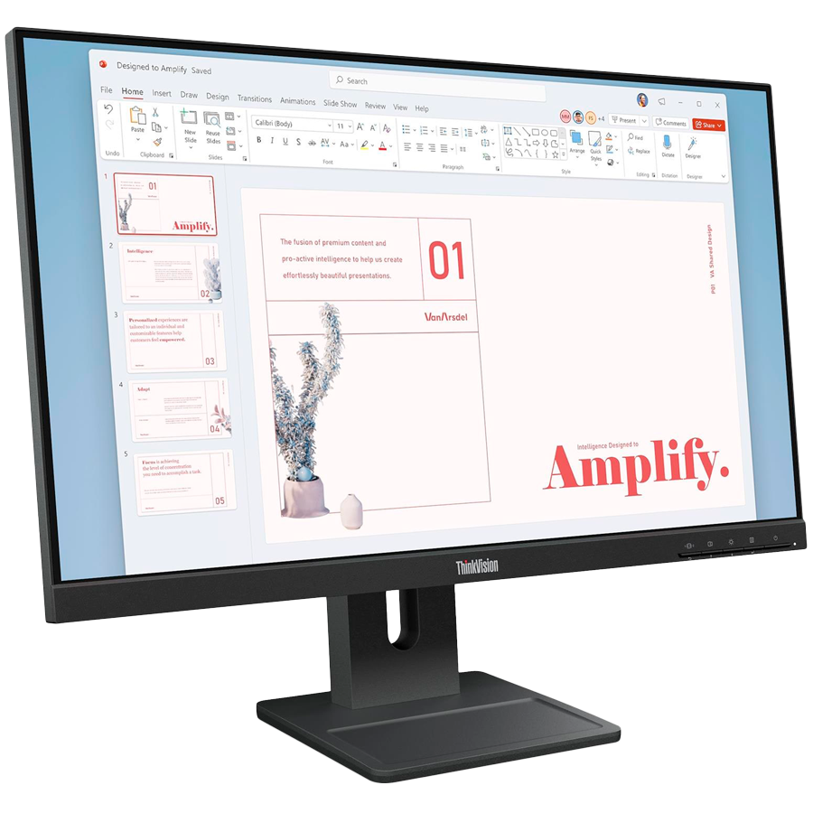 ThinkVision E24-40, 23.8" IPS, 1920x1080 FHD, 1300:1, 250 nits, 100Hz, 178 / 178, 16:9, 4/6ms, HDMI, DP, VGA, 2x 2w, Tilt, Swivel, Pivot, Height Adjust Stand, VESA, Raven Black, 3Yr - slika 2