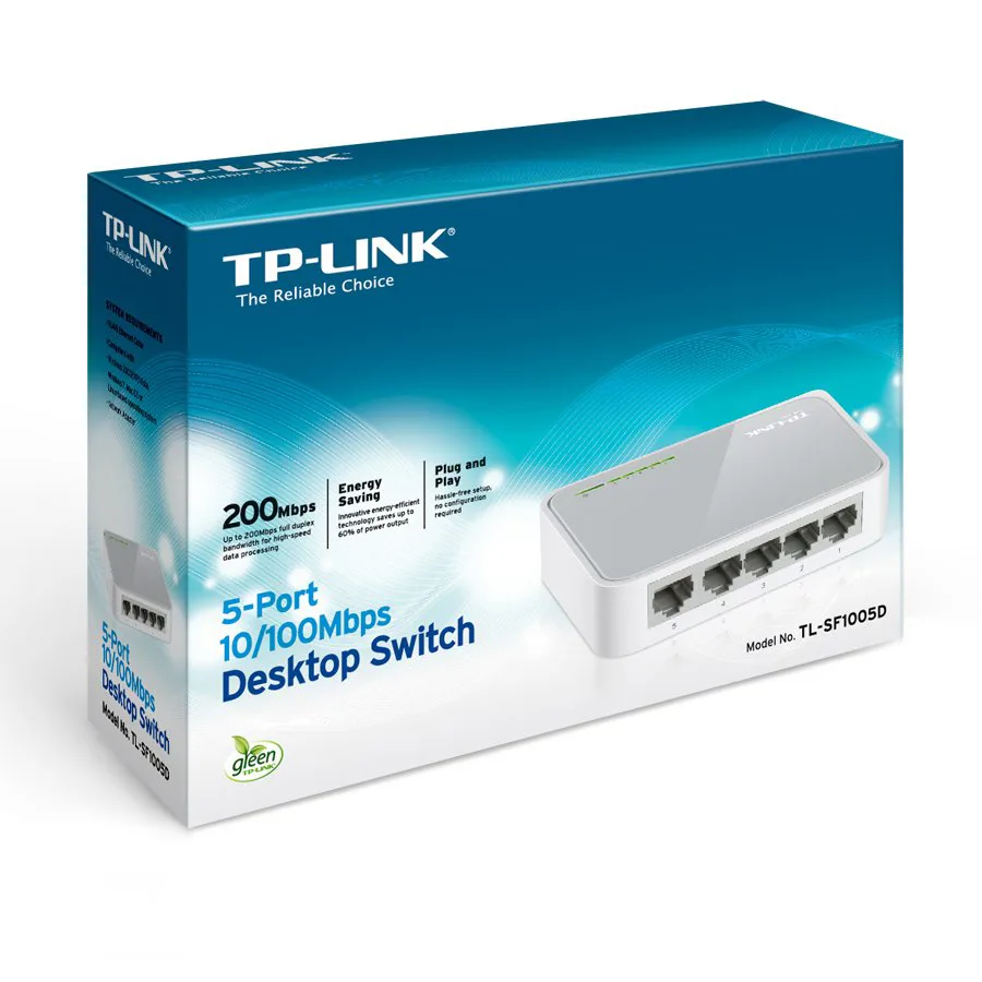 Switch TP-Link TL-SF1005D, 5-Port RJ45 10/100Mbps desktop switch, Fanless, Auto Negotiation/Auto MDI/MDIX, Plastic case - slika 3