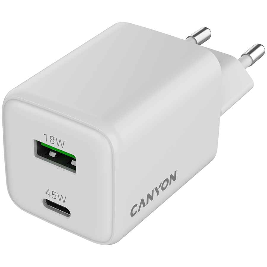 CANYON charger CU45AC GaN 45W 1xPD 1xQC EU White - slika 4