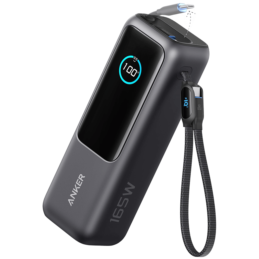 Anker Power Bank (25K, 165W, Built-In USB-C and Retractable Cable) Silver