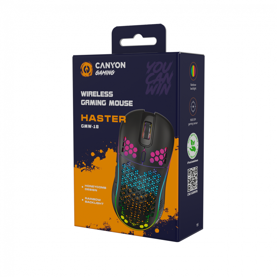 Canyon 7keys Gaming 2.4G wireless mouse, KA8 sensor, DPI up to 1600, rubber coating on panel, Huano 1million switch, 45cm PVC cable, ABS material. 400mAh battery, size: 125.8*63.7*41mm, weight: 95g, B - slika 7