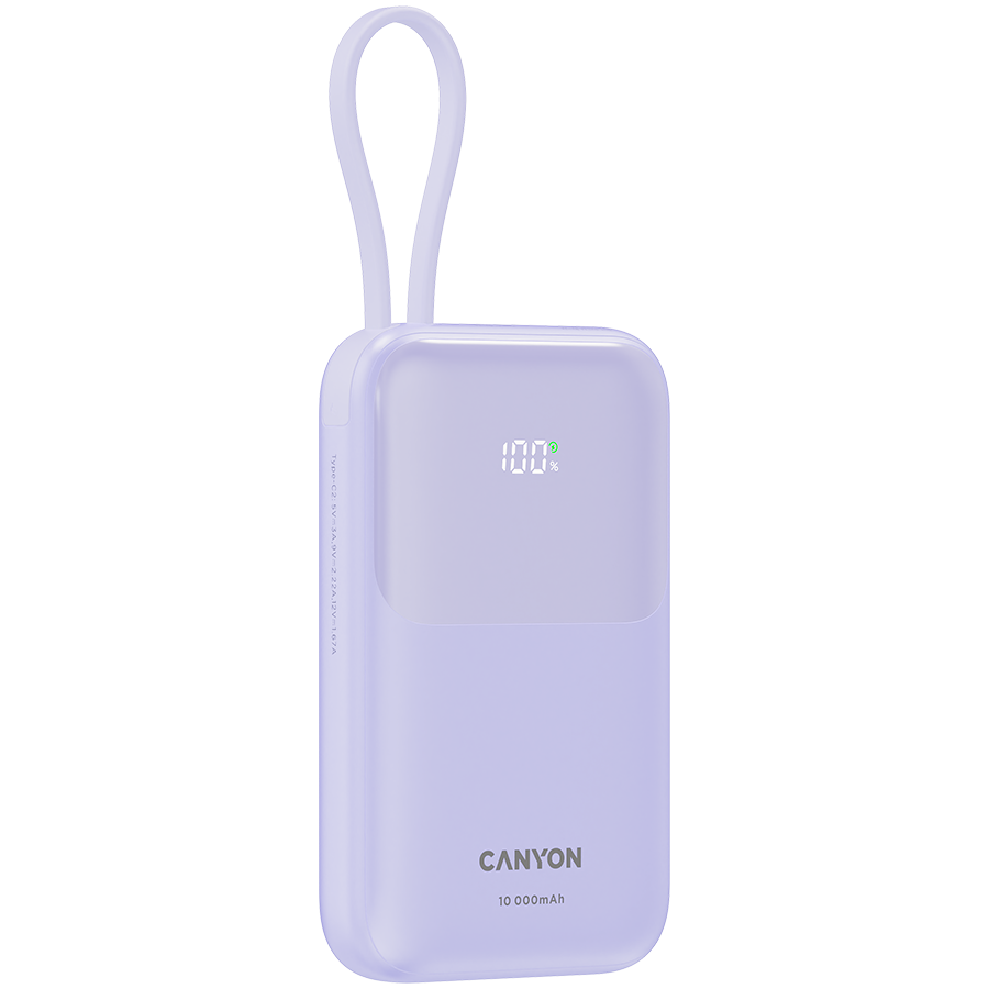CANYON power bank OnPower 101 built-in cable 10000 mAh PD22.5W Ljubičasti - slika 3