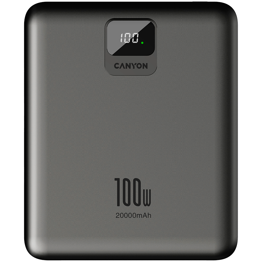 CANYON power bank PB-2008 LED FLAT 20000 mAh PD100W QC3.0 Tamno sivi - slika 2