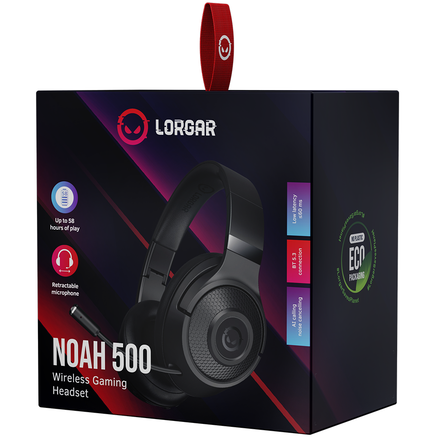 LORGAR Noah 500, Wireless Gaming headset with microphone, JL7006, BT 5.3, battery life up to 58 h (1000mAh), USB (C) charging cable (0.8m), 3.5 mm AUX cable (1.5m), size: 195*185*80mm, 0.24kg, black - slika 5