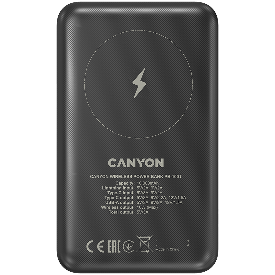 CANYON power bank PB-1001 10000 mAh PD 18W QC 3.0 Wireless 10W Black - slika 4