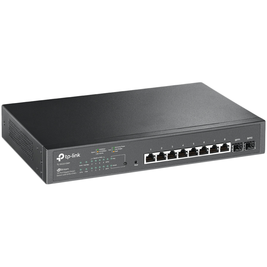 TP-Link SG2210MP Omada 10-Port Gigabit Smart Switch with 8-Port PoE+, 8× G PoE+ ports and 2× G SFP slots, 150 W total PoE budget, Omada app, Static Routing, VLAN, ACL, QoS, IGMP Snooping, Zero-Touch P - slika 2