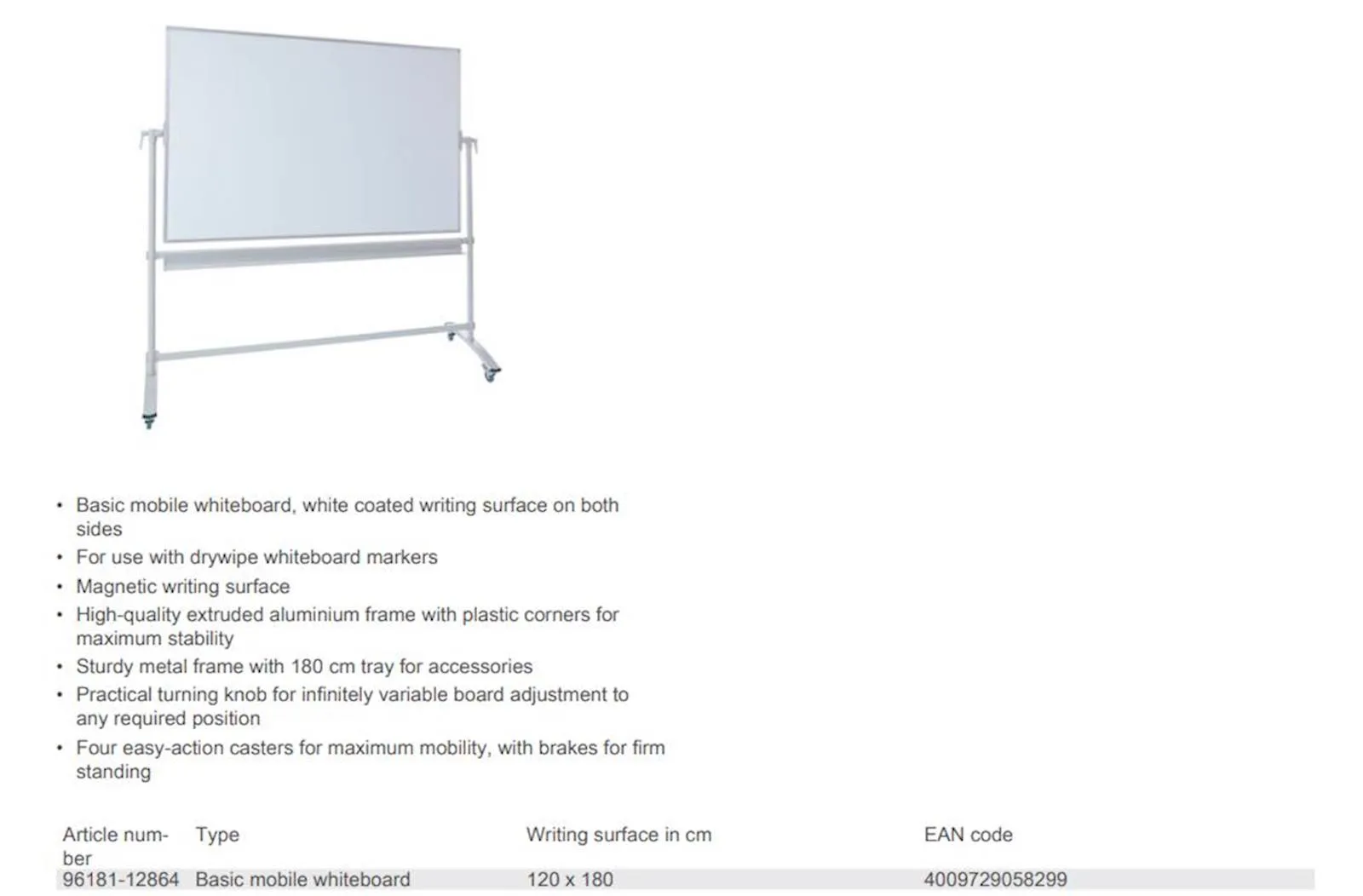 Dahle mobilna tabla 120 cm x 180 cm - slika 5