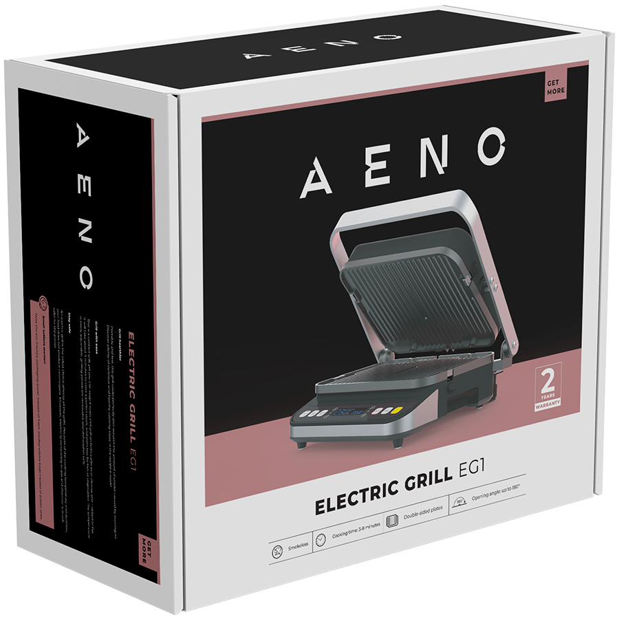 AENO ''Electric Grill EG1: 2000W, 3 heating modes - Upper Grill, Lower Grill, Both Grills  Defrost, Max opening angle -180°, Temperature regulation, Timer, Removable double-sided plates, Plate size 32 - slika 8