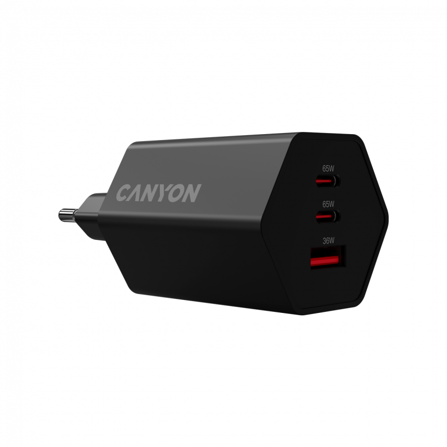 CANYON charger HEXAGON 65 GaN 65W 2xPD 1xQC EU Black - slika 2