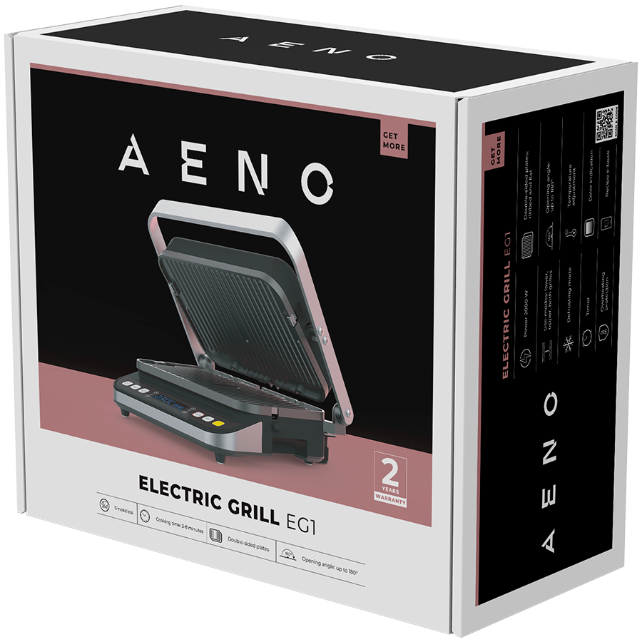 AENO ''Electric Grill EG1: 2000W, 3 heating modes - Upper Grill, Lower Grill, Both Grills  Defrost, Max opening angle -180°, Temperature regulation, Timer, Removable double-sided plates, Plate size 32 - slika 7