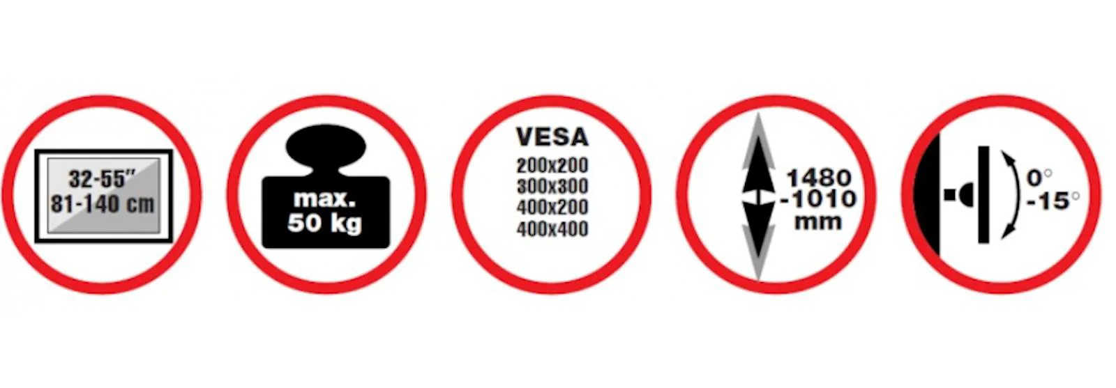 Nosač REFLECTA za TV PALLAS L  for inclined ceilings; 1050-1560mm; inclinable -15°, max load 50kg - slika 4