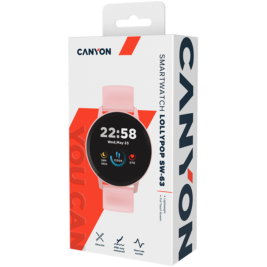 CANYON Lollypop SW-63, Smart watch, 1.3inches IPS full touch screen, Round watch, IP68 waterproof, multi-sport mode, BT5.0, compatibility with iOS and android, Pink, Host: 25.2*42.5*10.7mm, Strap: 20* - slika 6