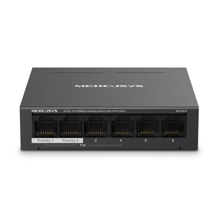 Mercusys MS106LP 6-Port 10/100 Mbps Desktop Switch with 4-Port PoE+, Compatible with 802.3af/at PDs, 40 W PoE Power, Desktop Steel Case, Wall Mounting, Extend Mode for 250m PoE Transmitting, Priority  - slika 2
