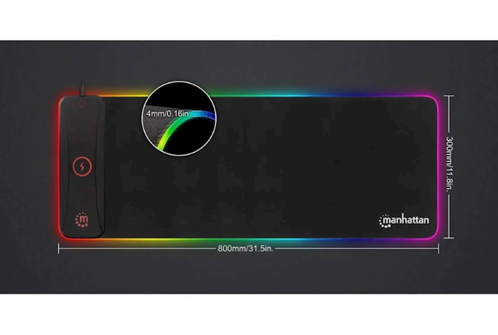 Podloga za miš MANHATTAN XXL RGB LED+WL CHAREGER - slika 6