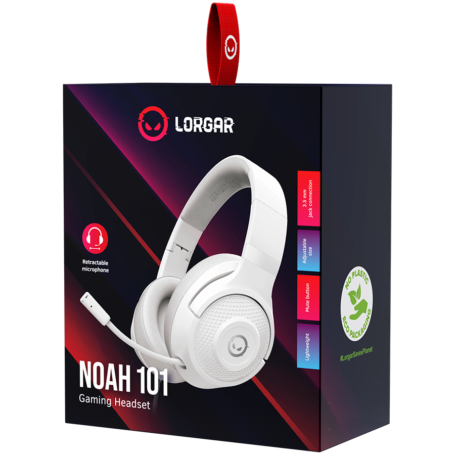 LORGAR Noah 101, Gaming headset with microphone, 3.5mm jack connection, cable length 2m, foldable design, PU leather ear pads, size: 185*195*80mm, 0.245kg, white - slika 7
