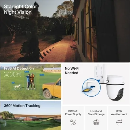 TP-Link Tapo C501GW Outdoor Pan/Tilt 4G LTE Camera, 1080p (1920x1080), 4G LTE, 1 x External Antenna, 1 x PoE Port, Horizontal 360, Pan/Tilt, Starlight Color Night Vision, Smart AI Detection and Notifi - slika 6
