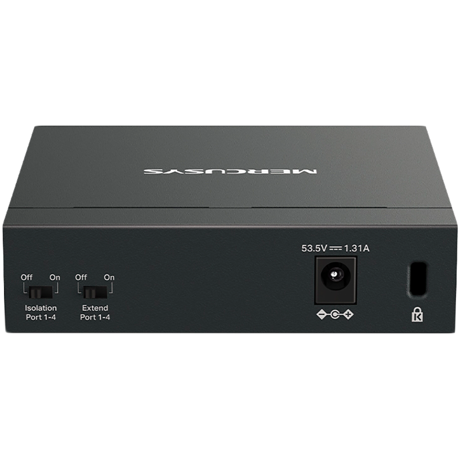 Mercusys MS105GP 5-Port Gigabit Desktop Switch with 4-Port PoE+, 4×Gigabit PoE+ Ports, 1×Gigabit Non-PoE Port, 65 W PoE Power, Desktop Steel Case, Wall Mounting, Extend Mode for 250m PoE Transmit,Isol - slika 2