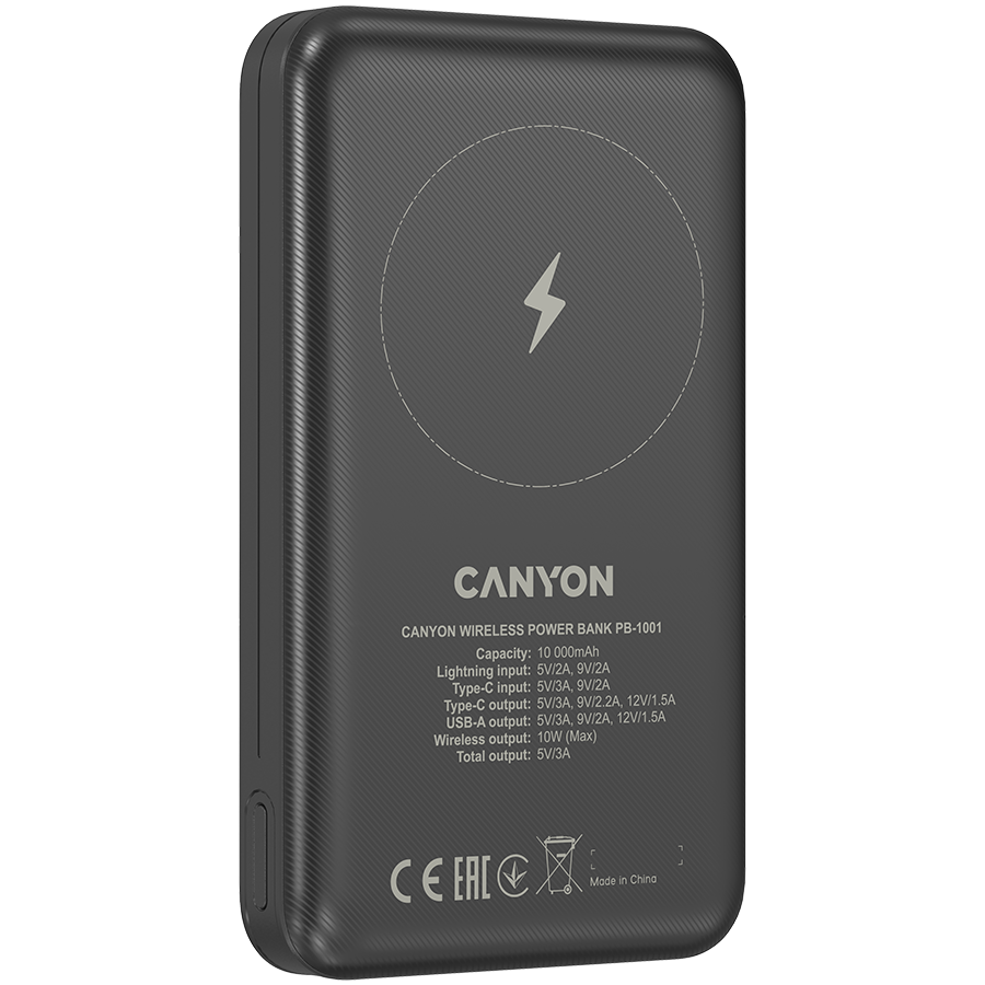 CANYON power bank PB-1001 10000 mAh PD 18W QC 3.0 Wireless 10W Black - slika 6