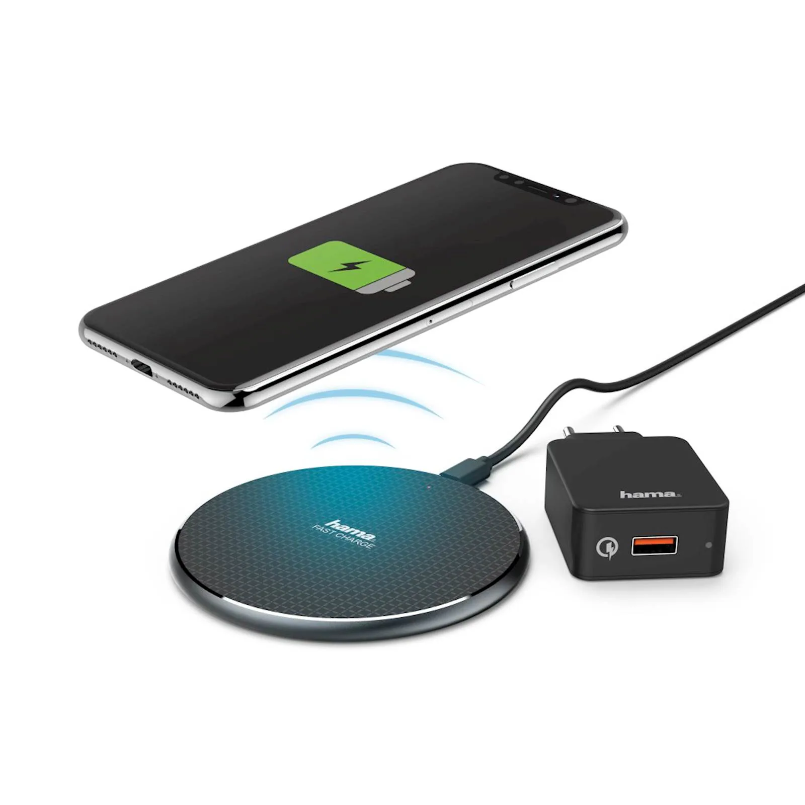 WIRELESS PUNJAČ HAMA QI-FC 10 CRNI, SET S ADAPTEROM