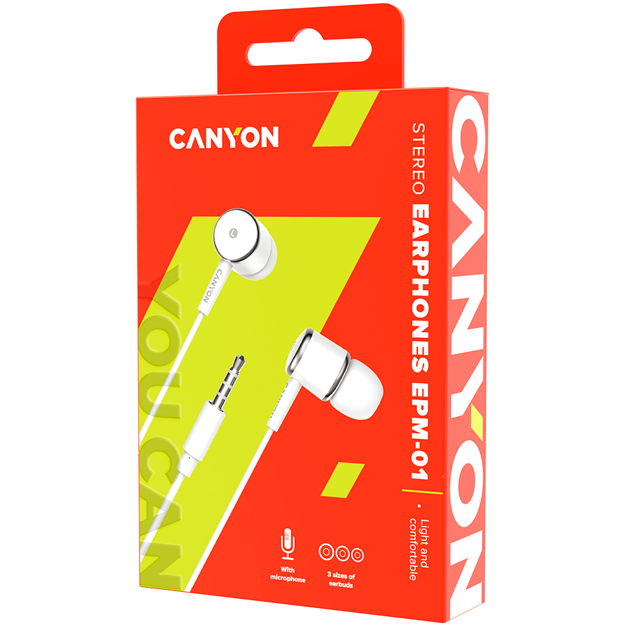 CANYON Stereo earphones with microphone, White - slika 3
