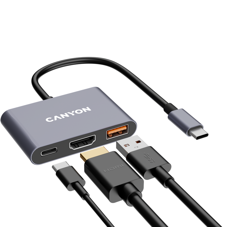 CANYON hub DS-4 3in1 USB-C Grey - slika 5