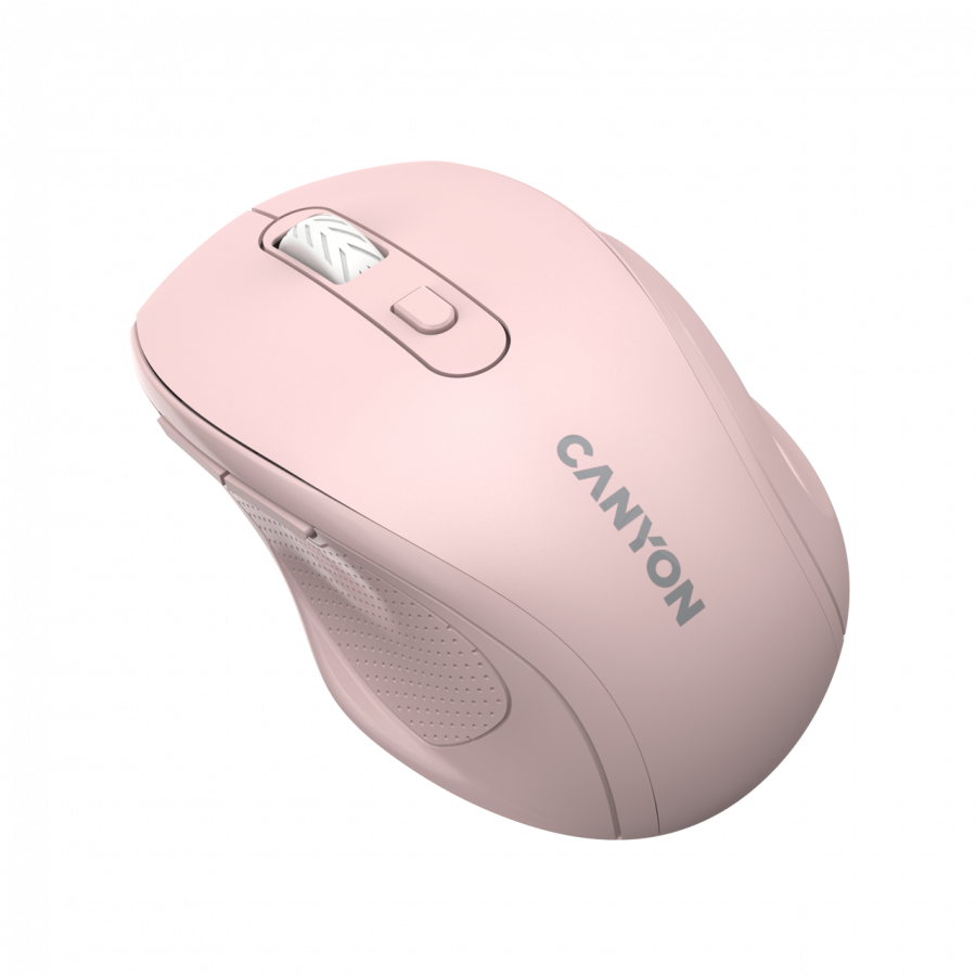 Canyon 6 buttons wireless 2.4Ghz mouse, MX8650A Sensor, DPI up to 1600,Injection case, 3 M life times left and right switches, 2xAAA battery, ABS material. Size: 105x71x40mm, Weight: 59g, Pink - slika 3