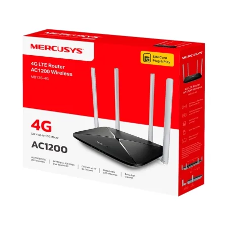 Mercusys MB135-4G AC1200 Wi-Fi 4G LTE Router, Build-In 150Mbps 4G LTE Modem, 300 Mbps at 2.4 GHz, 867 Mbps at 5 GHz, 4G Cat4 150/50 Mbps, Internal Antennas,  Extra 3G/4G Antenna Ports, 1x 10/100 Mbps  - slika 7