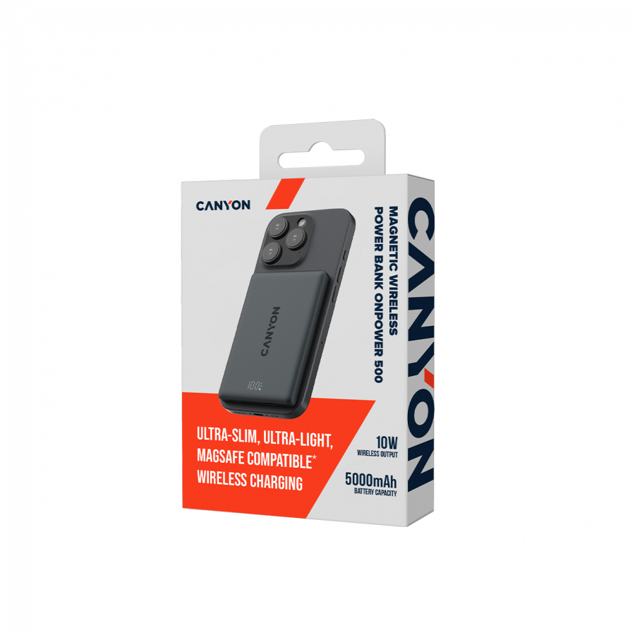 CANYON magnetic power bank OnPower 500 PD20W 5000mAh Aluminium Interstellar Black - slika 6