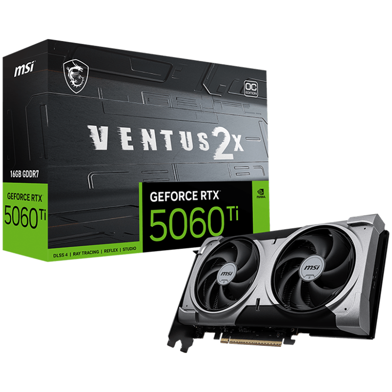 MSI Ventus GeForce RTX 5060 Ti 16GB GDDR7 PCI Express 5.0 x 16 (use x8) Graphics Card RTX 5060 Ti 16G VENTUS 2X OC PLUS
