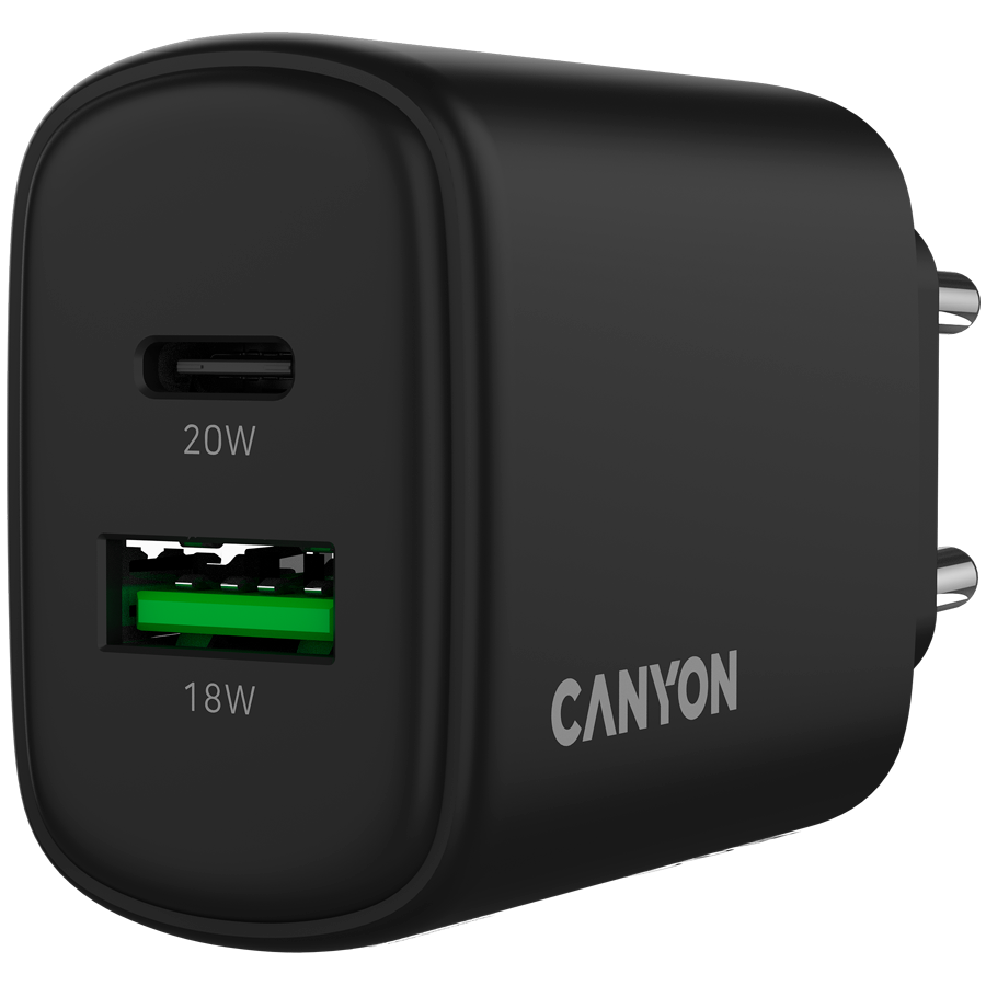 CANYON charger OnCharge 200 20W 1xPD 1xQC EU Black - slika 5
