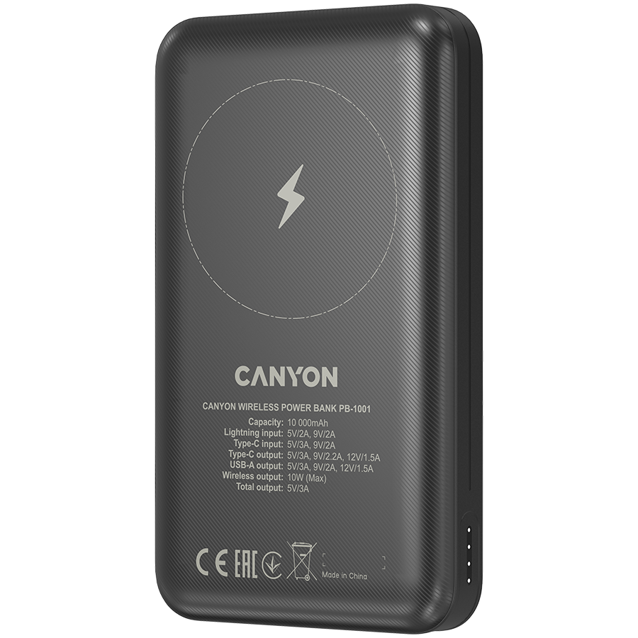 CANYON power bank PB-1001 10000 mAh PD 18W QC 3.0 Wireless 10W Black - slika 5