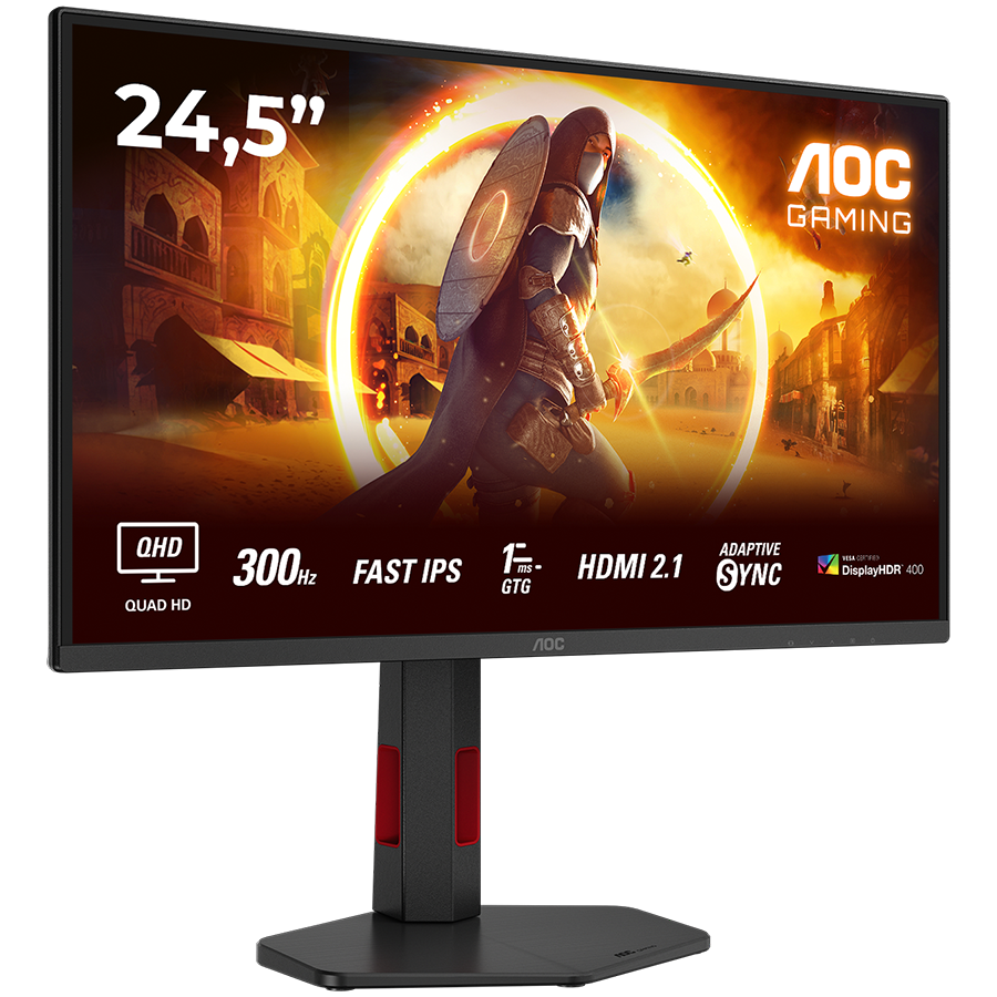 AOC MONITOR Q25G4SR, GAMING 25'', G, 300HZ, FAST IPS, 2560x1440, 0.3 MS, 80M:1, 300 CD/M, TILT, HEIGHT ADJUSTABLE, SWIVEL, PIVOT, 2X HDMI, DISPLAY PORT, 3YW, BLACK-RED - slika 2