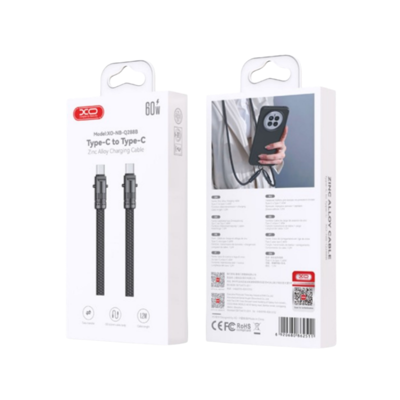 USB kabal XO NBQ288B Type C - Type C 60W Lanyard-uzica Black