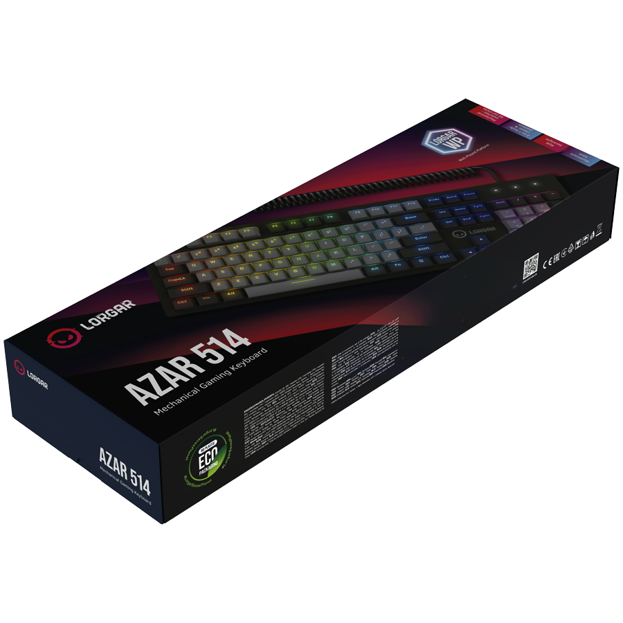 LORGAR Azar 514, Wired mechanical gaming keyboard, RGB backlight, 1680000 colour variations, 18 modes, keys number: 104, 50M clicks, linear dream switches, spring cable up to 3.4m, ABS plastic+metal,  - slika 8