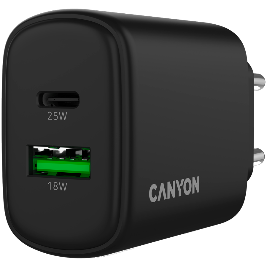 CANYON charger OnCharge 250 25W 1xPD 1xQC EU Black - slika 5