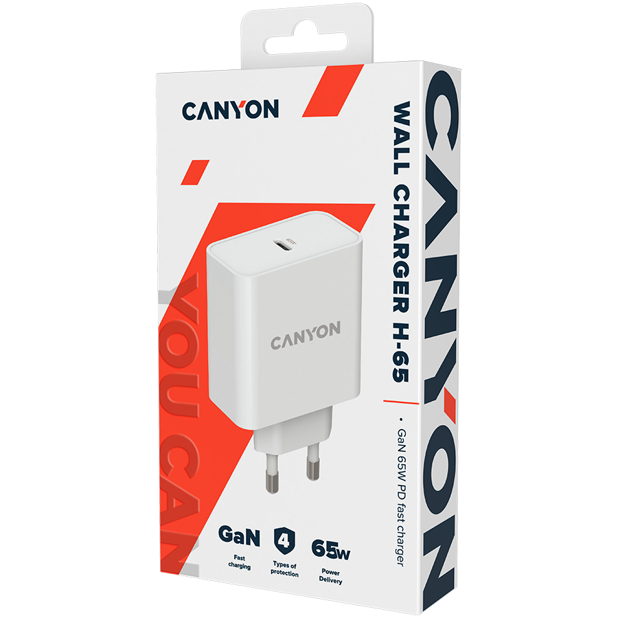 CANYON H-65, GAN 65W charger  Input:  100V-240V Output: 5.0V3.0A /9.0V3.0A /12.0V-3.0A/ 15.0V-3.0A /20.0V3.25A , Eu plug, Over- Voltage ,  over-heated, over-current and short circuit protection Compli - slika 4