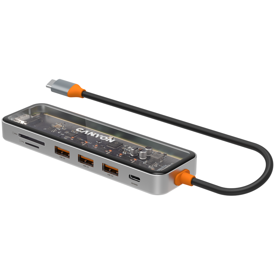 CANYON hub DS-13 7in1 4k USB-C Transparent Space Grey - slika 3