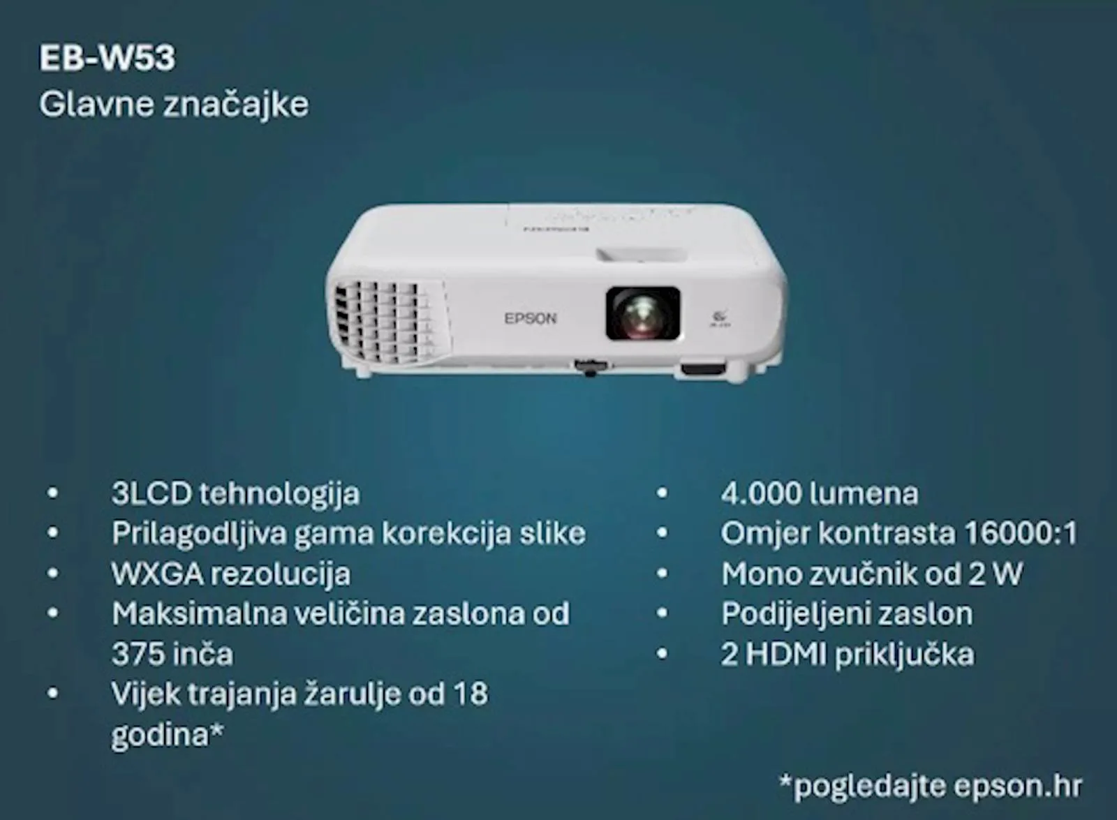 Projektor Epson EB-W53 - slika 6