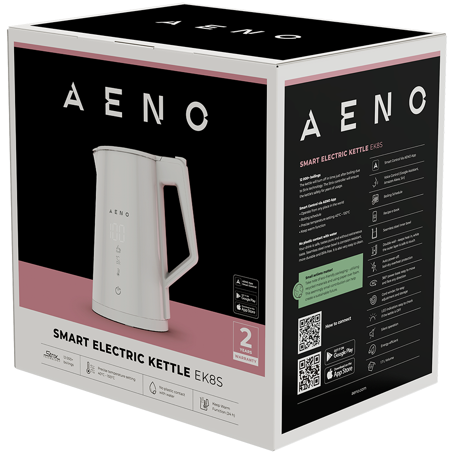 AENO Electric Kettle EK8S Smart: 1850-2200W, 1.7L, Strix, Double-walls, Temperature Control, Keep warm Function, Control via Wi-Fi, LED-display, Non-heating body, Auto Power Off, Dry tank Protection - slika 3