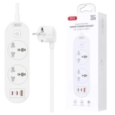 XO WL31 Produžni kabl sa zaštitom 3 utičnica 2xType-C 1xUSB 30W 1,5m - slika 2