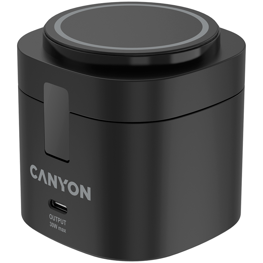 Canyon 4 in 1 Wireless Charging Stand, 30W max, Size: 70x70x70.3mm, weight: 414g, with 65W charger and 1M cable, black