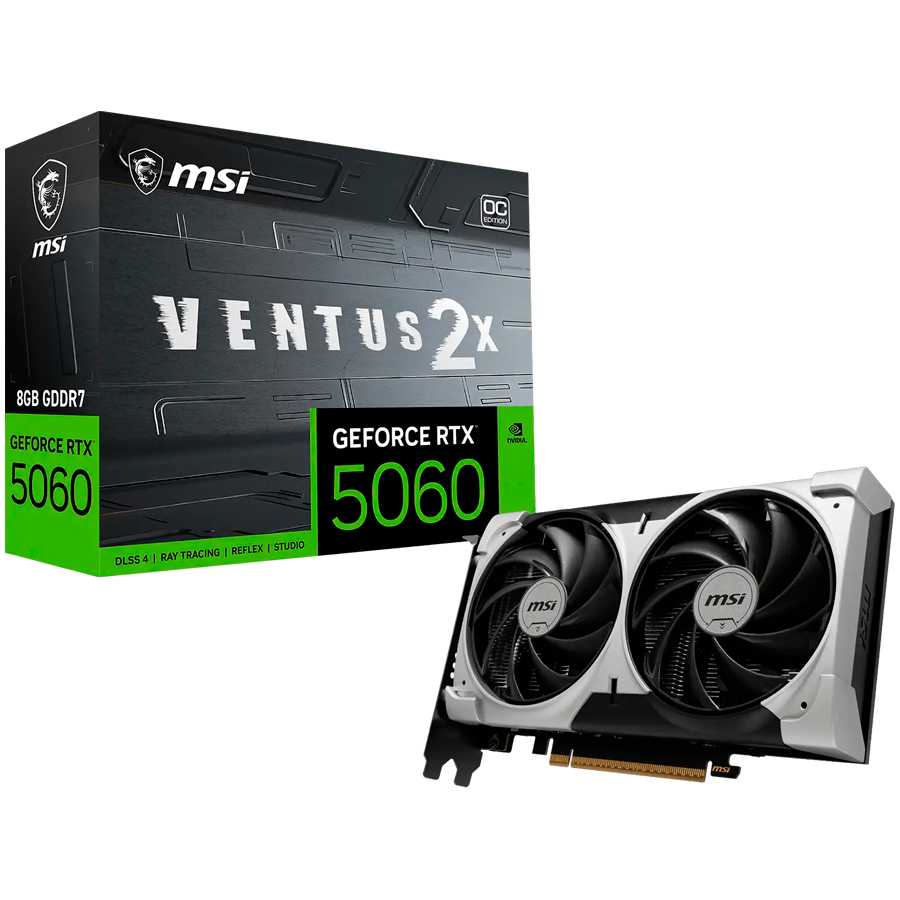 MSI Video Card NVIDIA GeForce RTX 5060 8G VENTUS 2X OC V1 (8GB GDDR7/128bit, 3xDP, 1xHDMI, PCIe Gen 5 x16, Recommended PSU 550W)
