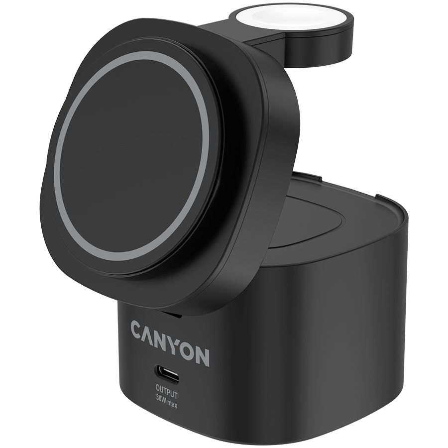 Canyon 4 in 1 Wireless Charging Stand, 30W max, Size: 70x70x70.3mm, weight: 414g, with 65W charger and 1M cable, black - slika 2