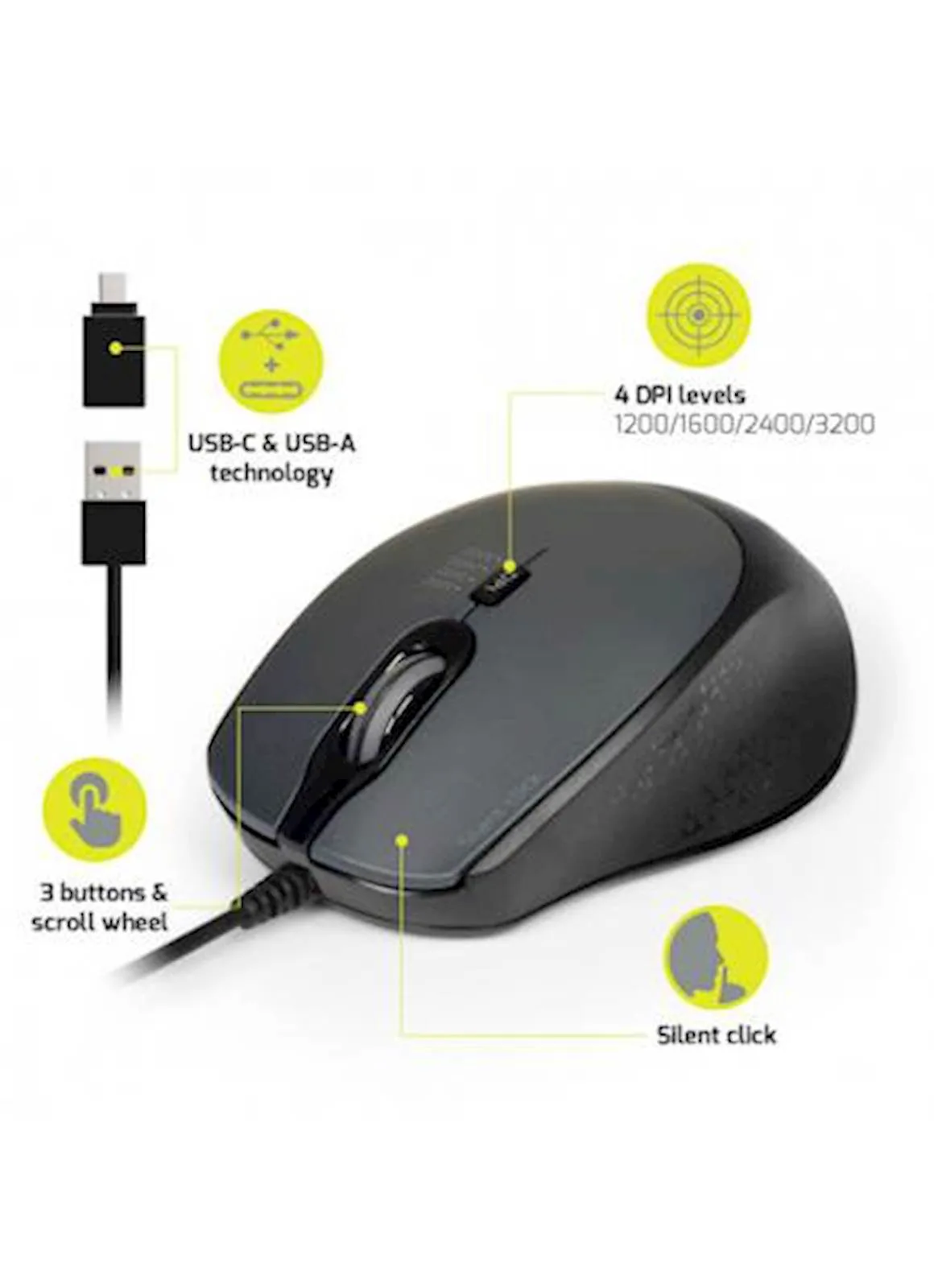 Miš Port Office Pro Silent Wired - crni - slika 3
